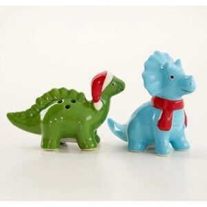 Cracker Barrel Dinosaur Mini Salt and Pepper Shakers Set of 2 Green Blue NWT
